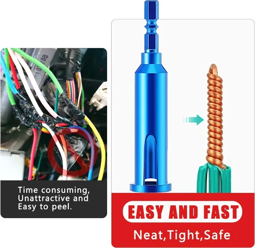 Vista 3 de Herramienta universal de torsión de alambre, pelacables y herramienta de pelado de cables Twister para electricista por taladro o manualmente (azul)