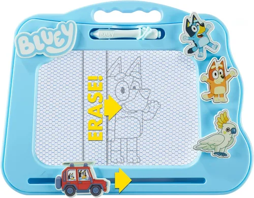 Vista 5 de Bluey Travel - Almohadilla magnética para garabatos con bolígrafo y 3 sellos, dibuja y borra sin ensuciar, azul