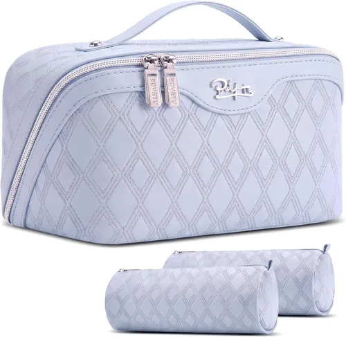 Vista 15 de BOYATU Bolsa de maquillaje de viaje para mujer: 3 en 1 modular con estampado de leopardo para viajes de 3 a 15 días - Neceser impermeable de cuero
