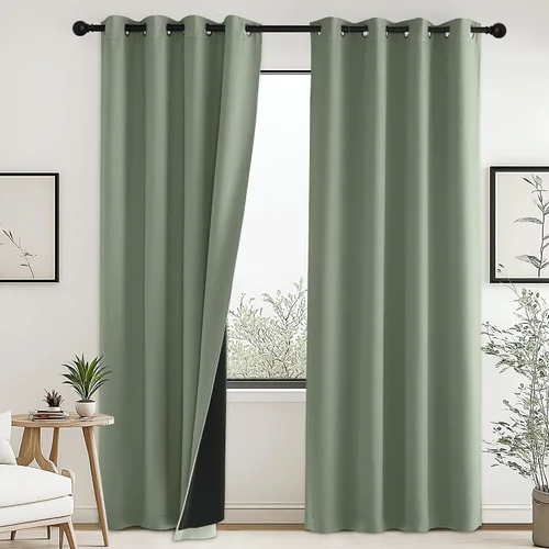 Vista 19 de PONY DANCE Cortinas opacas 100% blancas y negras de 63 pulgadas de largo para sala de estar, estilo moderno, cortinas degradadas con aislamiento