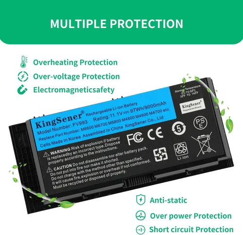 Vista 7 de 97Wh FV993 M4800 M6800 Batería para portátil Dell M4600 M4700 M6700 M6600 Series, compatible con RY6WH FJJ4W KJ321 PG6RC V7M28 R7PND 0TN1K5 7DWMT