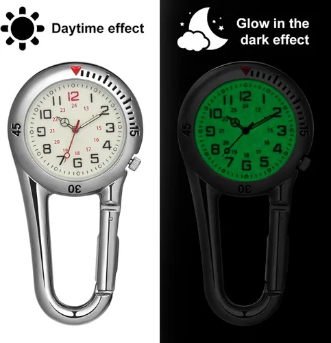 Vista 5 de Reloj de pulsera con clip, reloj de aleación con luz nocturna, ideal para médicos, enfermeras, escalada, montañismo (blanco)