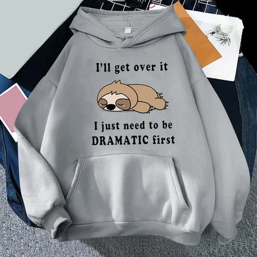Vista 2 de I'll Get Over it I Just Need To Be Dramatic First Pullover Casual Sudadera con capucha Lindo Perezoso Dormir Estampado Jersey Y2K Ropa