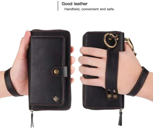 Vista 8 de LITOU Funda compatible con iPhone 15 Plus para mujeres y hombres, funda de piel con cierre de pulseras, tarjetero con bloqueo RFID, funda magnética