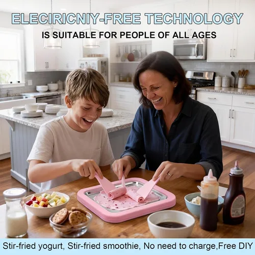 Vista 6 de Rolled Ice Cream Maker Kit, DIY Ice Cream Roll Tray with 2 Scrapers, No Electricity Required, Stainless Steel Freezing Plate for Rolled Ice Cream