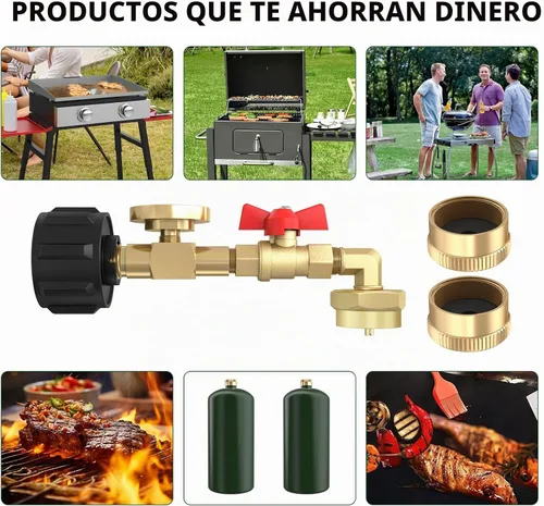 Vista 7 de Adaptador de codo de recambio de propano NQN QCC1 con medidor de tanque de propano, adaptador de presión de recambio de propano de 90 grados