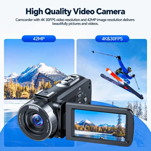 Vista 2 de Videocámara 4K Videocámara 42MP YouTube Vlogging Cámara 18X Zoom Digital Cámara web 3.0 pulgadas Pantalla de rotación de 270 grados Videocámaras