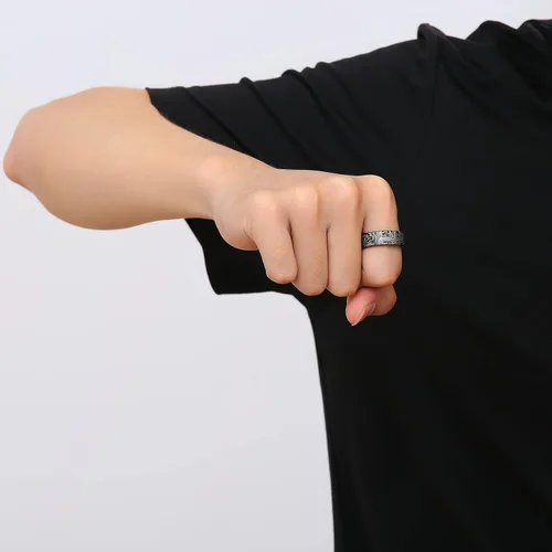 Vista 4 de Anillo de patrón de placa de circuito de computadora de 0.315 in negroplataazuloro - Spinner Fidget Alivio de la ansiedad Anillo de acero inoxidable