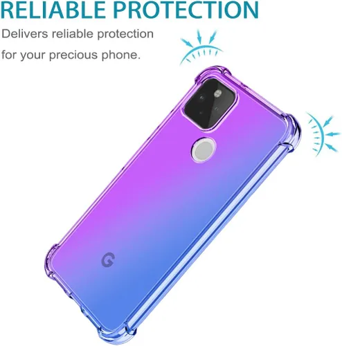 Vista 5 de Funda protectora para Google Pixel 5A 5G con protector de pantalla de vidrio templado, lindo degradado transparente delgado, a prueba de golpes, TPU