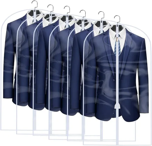 Vista 22 de Bolsas transparentes para colgar ropa de viaje (juego de 6) bolsas de traje para almacenamiento de ropa, bolsas de almacenamiento de ropa, funda