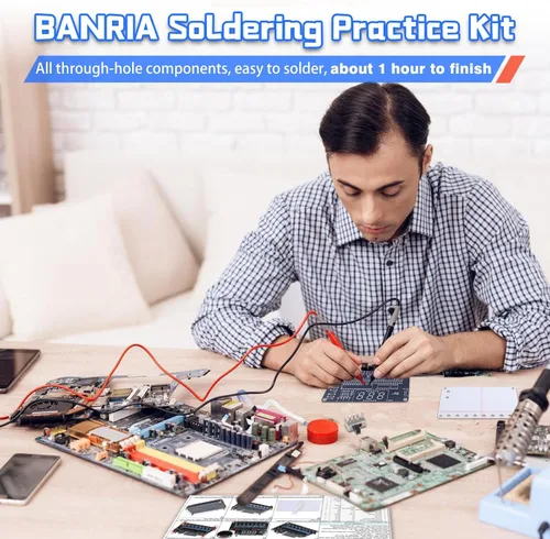Vista 3 de Kit de proyecto de soldadura de bricolaje, kit de práctica de soldadura de conversión binaria a decimal con luz LED y pantalla digital, kits