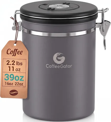 Vista 15 de Coffee Gator - Recipiente para café de acero inoxidable hermético de 11 oz, contenedor de almacenamiento de alimentos para cocina con rastreador