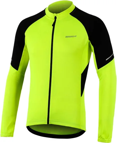 Vista 8 de BERGRISAR Hombres Básico Ciclismo Jerseys Manga Larga Bicicleta Bicicleta Camisa Cremallera Bolsillos BG012 Azul oscuro