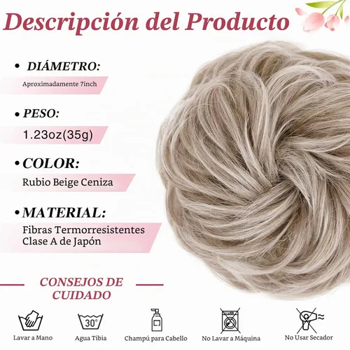 Vista 2 de MORICA Moño desordenado, extensiones de moño sintético para mujeres (rubio beige ceniza)