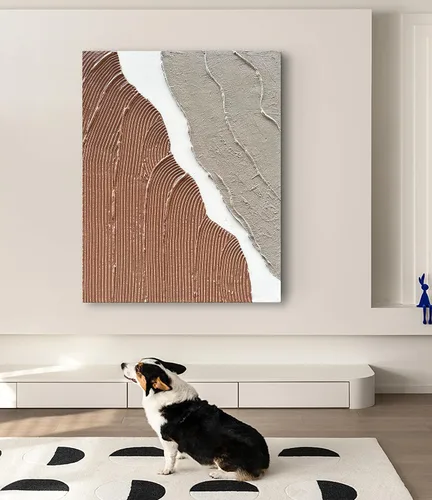 Vista 3 de Limiyer Arte pintado a mano moderno arte abstracto pintura al óleo blanco y marrón textura gruesa lienzo arte pintura al óleo sala de estar