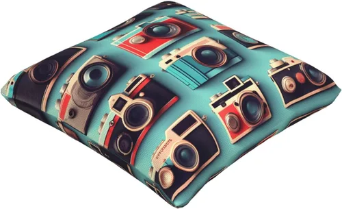 Vista 2 de Retro Cool Camera Collection Print Decorative Linen Pillow Covers, Couch Throw Pillows, Square Cushion Covers, Spring Home Decor