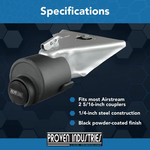 Vista 4 de Proven Industries - Modelo 2516-AS, Cerradura para remolque, se adapta a acopladores Airstream de 2 5/16 pulgadas (1997-2019), fabricado en los Negro