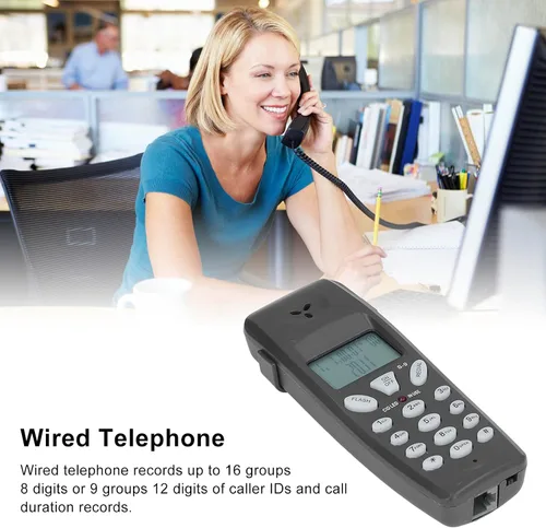 Vista 2 de Cuifati Teléfono con cable, pantalla LCD de 16 bits con cable, teléfono con cable con función de pausa de redireccionamiento con, identificación