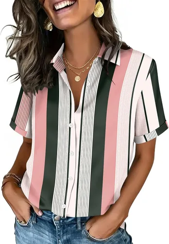Vista 19 de Zeagoo Camisas con botones para mujer, de manga corta, cuello en V, elegantes y casuales