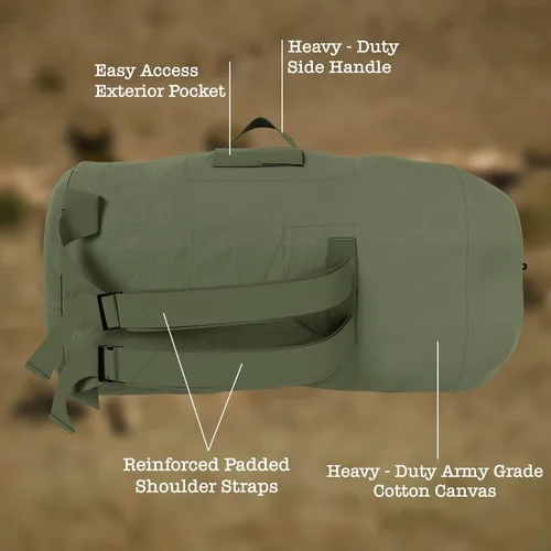 Vista 6 de BaHoki Essentials Bolsa de lona de lona resistente con carga superior para el mar, bolsas de viaje de carga verde militar, forro polar verde