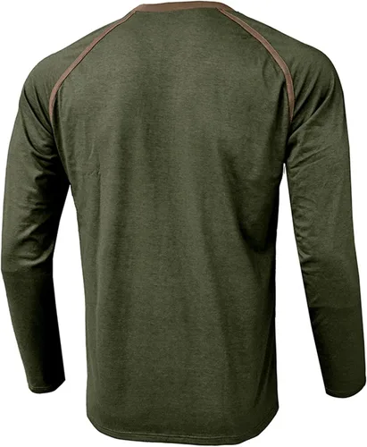 Vista 3 de Camisas de manga larga Henley para hombre, con botones clásicos, vintage, con bolsillo en el pecho