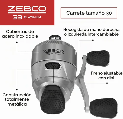 Vista 3 de Zebco 33 Platinum Spincast carrete y caña de pescar, embrague anti-marcha atrás