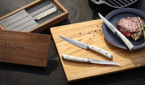 Vista 8 de Cangshan Thomas Keller Signature Collection - Cuchillo para carne de filo recto forjado de 4 piezas, caja de nogal