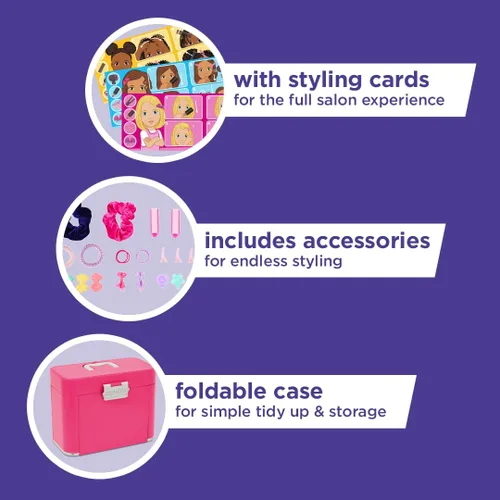Vista 5 de Casdon Funda de peinado definitiva. Estuche plegable para peinar el cabello y accesorios con espejo iluminado, libro de estilo y accesorios