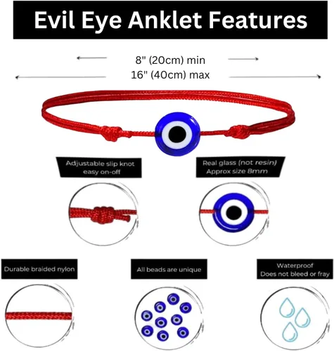 Vista 6 de Lucky Evil Eye Bracelet, Choker & Anklet – Red and Black String Protection Talisman Minimalist Mal de Ojo Jewelry for Good Luck