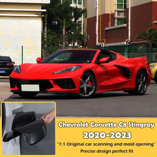 Vista 6 de Cubierta protectora de espejo retrovisor lateral compatible con Chevrolet Corvette C8 2020-2023, tapa de la cubierta del espejo retrovisor