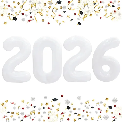 Vista 7 de GOER Globos de papel de aluminio 2026 para fiesta de Año Nuevo, suministros de fiesta, decoraciones de graduación (negro, 16 pulgadas)