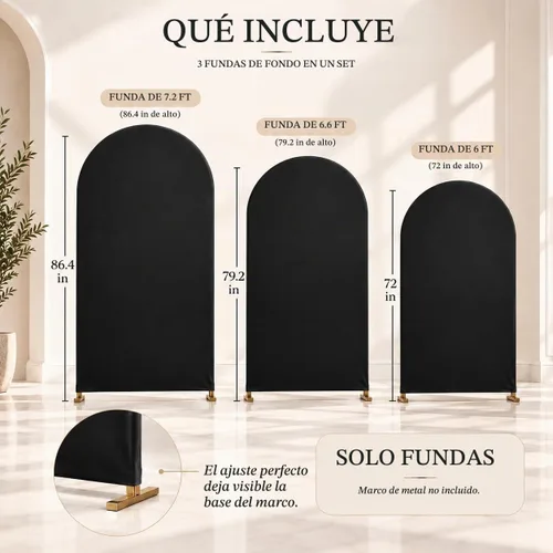 Vista 6 de Juego de 3 fundas elásticas para telón de fondo para arco de boda, 7.2 pies Negro
