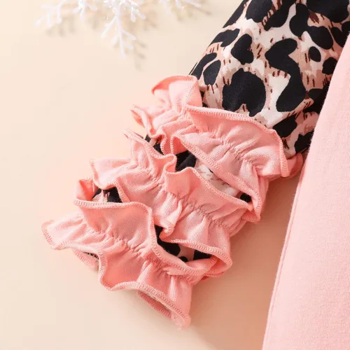 Vista 4 de Mameluco bordado de Papá Noel de manga larga de Navidad para niñas pequeñas (rosa, 12-18 meses)