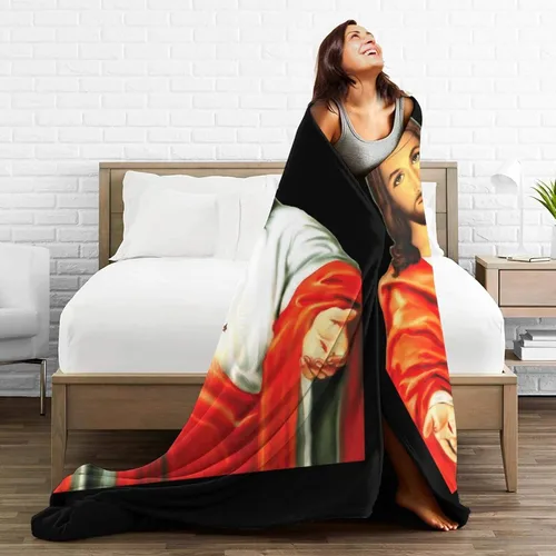 Vista 5 de Manta de franela ultrasuave del Sagrado Corazón de Jesús para habitación, manta de franela cálida