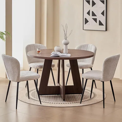 Vista 13 de Juego de mesa redonda de comedor de 47 pulgadas para 4, base en abanico, parte superior de 1.38 pulgadas de grosor, mesa de cocina de madera con 4