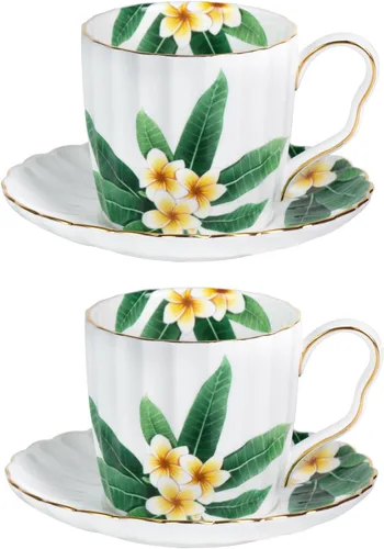 Vista 30 de KAMMAK Juego de 2 tazas de té y platillos, tazas de café de porcelana fina, tazas de café expreso apilables, demitasse de cerámica para café