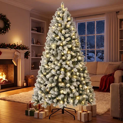 Vista 19 de Árbol de Navidad flocado de nieve preiluminado de 4.5 pies con Flocado-multi