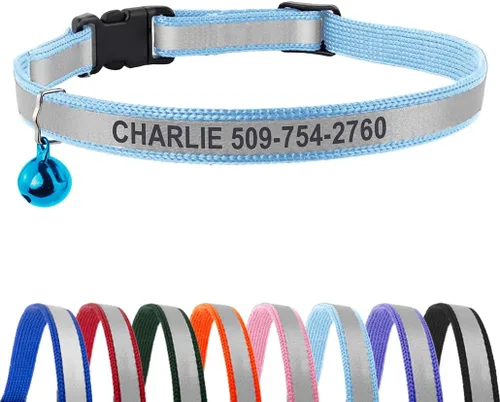 Vista 11 de GoTags Collares reflectantes personalizados para gatos, collar de gato personalizado grabado Name and Phone Identification, Breakaway Collar with