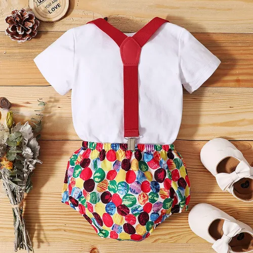 Vista 14 de IDOPIP Traje formal para bebé niño para el primer cumpleaños de Cake Smash con corbatín y tirantes y pantalones cortos para sesión de fotos