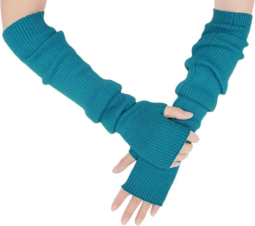 Vista 44 de Guantes cálidos de cachemira de brazo largo para mujer, guantes de invierno acogedores sin dedos, calentadores de brazos suaves, gran regalo