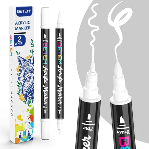 Vista 8 de Betem Bolígrafos de pintura acrílica negra, paquete de 2 marcadores acrílicos de doble punta, bolígrafos de pintura negra resistentes al agua