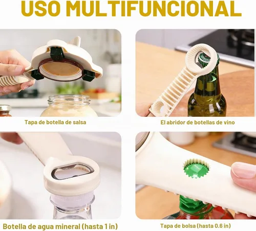 Vista 5 de Abrebotellas multiusos 4 en 1 para manos débiles, abridor de botellas ajustable de tres garras con dientes antideslizantes, abridor de tapas de 1