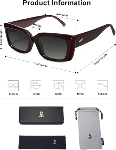 Vista 5 de SOJOS Gafas de sol rectangulares de moda para mujer, cara retro de los años 90, gafas de sol de suela gruesa marco angular SJ2238