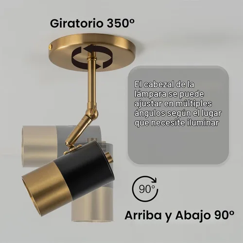 Vista 6 de Foco de Techo Moderno, Luces Spot GU10 para Interiores con Pivote de 350°, Paquete de 2 Focos Direccionales Ajustables para Interiores, Luz de Negro