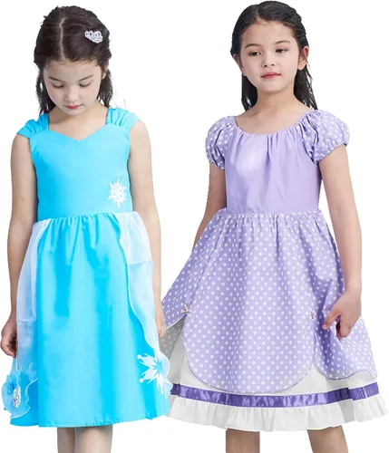 Vista 6 de Juego de ropa de princesa para niñas, 4 piezas, trajes de algodón sin mangas para regalo de cumpleaños, disfraz de Halloween
