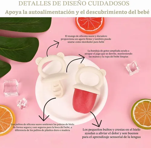 Vista 4 de Sakolla Moldes de silicona para paletas de bebé con 6 cavidades, moldes para paletas de leche materna para alivio de la dentición, molde de paletas