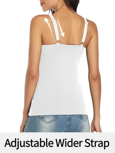 Vista 89 de V FOR CITY Camiseta sin mangas de algodón para mujer con brasier de estante ajustable con correa ancha y tirantes básicos