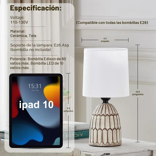 Vista 2 de EJIAXIN Juego de 2 lámparas de mesa de 13.5 pulgadas, pequeñas lámparas bohemias, lámparas de noche, lámpara de mesa rústica de cerámica