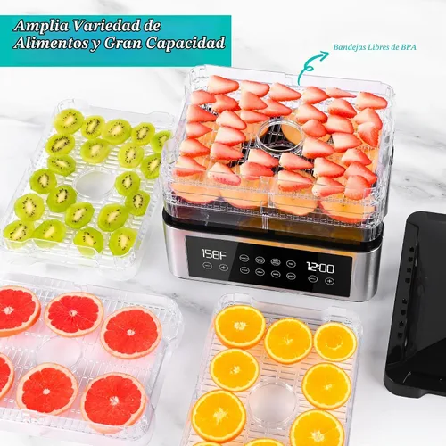 Vista 3 de Deshidratador de alimentos, deshidratador de un solo toque con control automático de temperatura, 5 bandejas sin BPA de 11.4 pulgadas para cecina