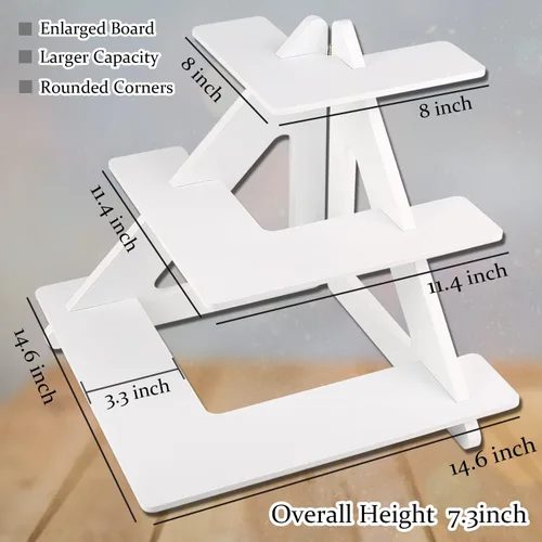 Vista 3 de Soporte para 24 cupcakes – Soporte rústico para cupcakes de 3 niveles plegable de madera – Soporte blanco para cupcakes – Torre de cupcakes